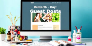 Computer screen with health guest posts and wellness items.